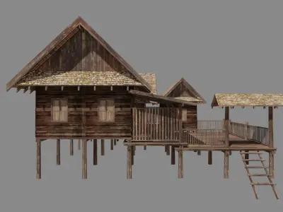 Ancient Thai wooden house2 Low-poly 3D model