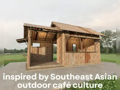 Rust Metal Tropical Coffee Kiosk Pavilion Low-poly 3D model