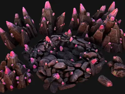 Deposits of Gems and Crystals for Dungeon and Mine Low-poly 3D model