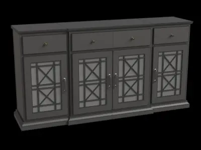 Transitional Fretwork 4 Door With 3 Drawers Sideboard 3D model