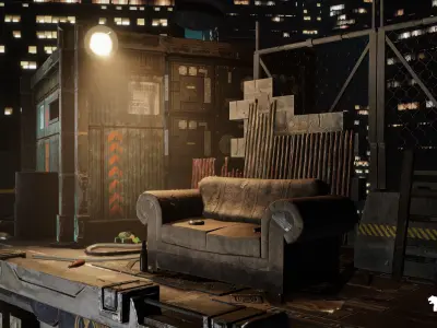 Cyberpunk Rooftop Market Low-poly 3D model