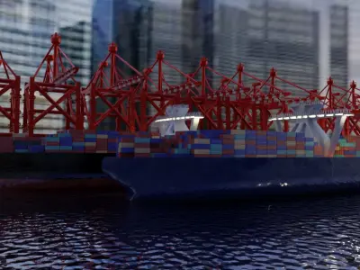 Realistic Port Terminal with cargo-container 3D model