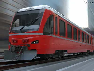  Red Diesel Train with First Class and Second Class Wagons 