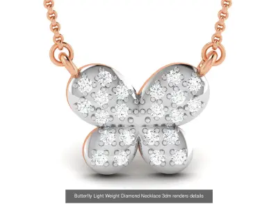 4 Butterfly Light Weight Diamond Necklace 3dm renders details 3D Model Pack