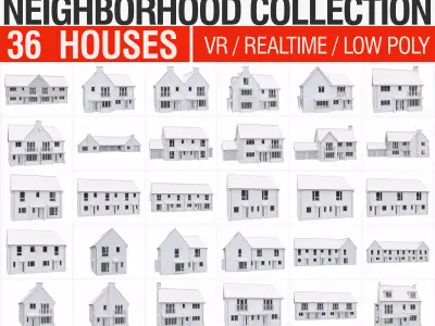 Neighborhood Houses Collection  - 36 Pack  Low-poly 3D model