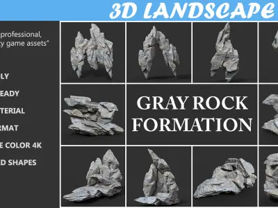 Low poly Gray Rock Formation B 190416 Low-poly 3D model