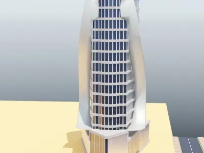 Architectural model of modern building with curved facade Low-poly 3D model