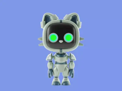 3d cartoon character cat robot Low-poly 3D model