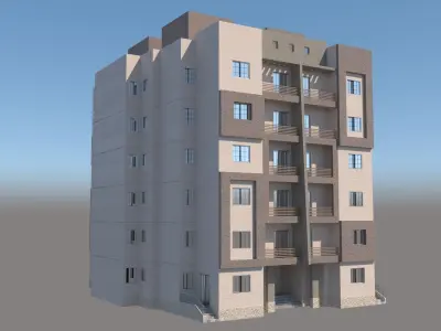 residential 5 storyes building 4 apartment 3D model