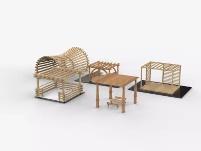 Wooden pergola set 2 3D model