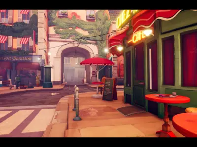 Stylized Paris Street Low-poly 3D model