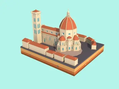 Cartoon Lowpoly Florence Cathedral Landmark Low-poly 3D model