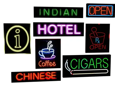 PBR Neon Sign Pack City Urban Environment Elements Prop Grunge Low-poly 3D model
