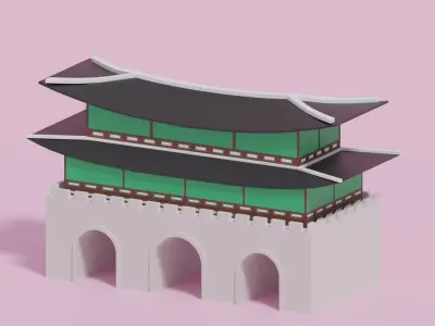 Cartoon Gwanghwamun Gate Seoul Korea Low-poly 3D model