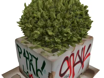 Concrete Planter Bush with Graffiti Low-poly 3D model