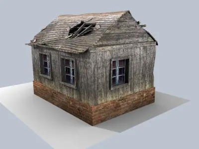low poly damaged house Low-poly 3D model