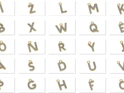 26 Alphabet pendant necklace charms 3dm models pack 3D print model