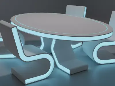 Sci-fi chair and table Low-poly 3D model