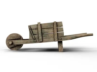 Wooden Wheelbarrow Low-poly 3D model