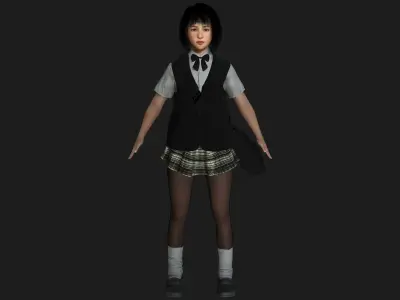 AAA 3D REALISTIC ASIAN GIRL CHARACTER - JAPANESE STUDENT KIDS Low-poly 3D model