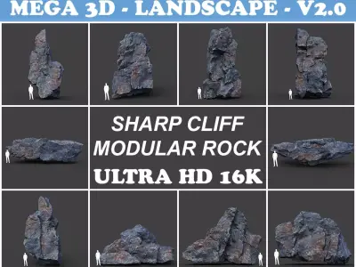 Low poly Ultra HD Sharp Cliff Modular Rock 220405 Low-poly 3D model