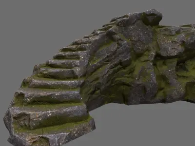 stairway 1 rock with moss Low-poly 3D model