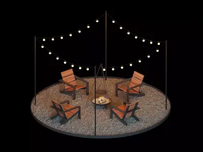 Fire pit and grill area 3D model