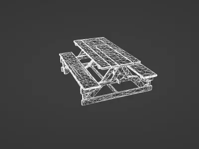 Folding Wooden Picnic Table with Attached Benches 3D model