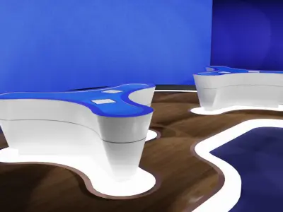 Blue studio with tables and canvas and lighting 3D model