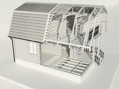 disassembled-house wooden house with roof 3D model