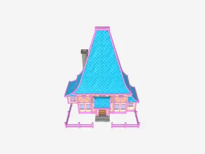 Medieval Building A02 Cartoon Pink - Scenery Backdrop House Low-poly 3D model