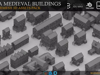 115 Basemesh Medieval Building Collection Low-poly 3D model