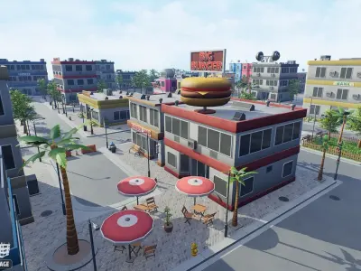 Stylized Town Package Low-poly 3D model