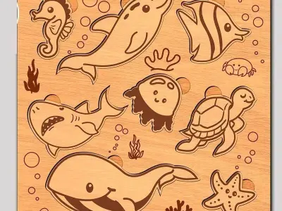 10 Designs Children Kids Puzzles Laser Cut 2D Files 3D model