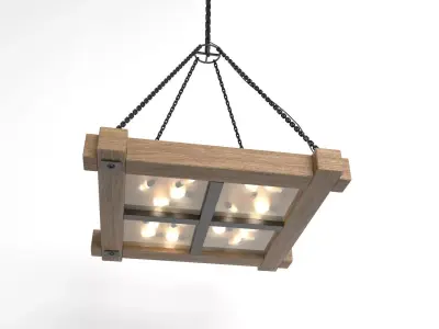 Chandelier wooden hanging light fixture 3D model