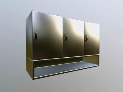 Modern Metallic Wall Cabinet with Openable Doors Low-poly 3D model