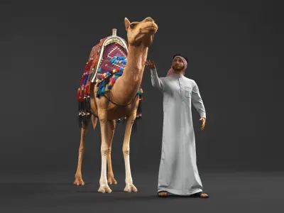  Arab Man with Camel in Cape Fur 