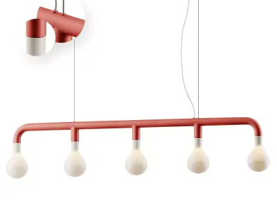 Chromed and Matte Red Pom Pom 5 Linear Pendant from Calligaris 3D model