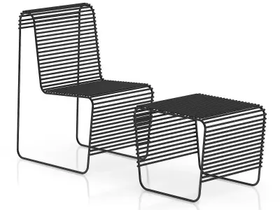 Black Wire Chair with Footrest 3D model