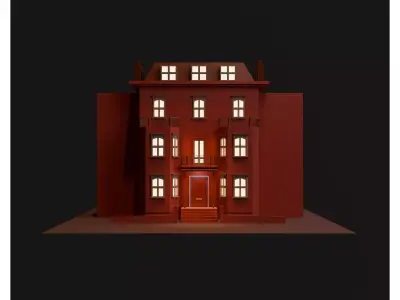 Stylized Red Townhouse Animation Ready Low Poly 3D Building Low-poly 3D model