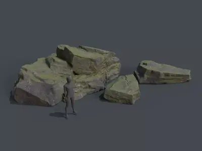 Mossy Rocks Set Low-poly 3D model