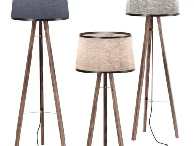 Tripod Wood Floor Lamp 3D model