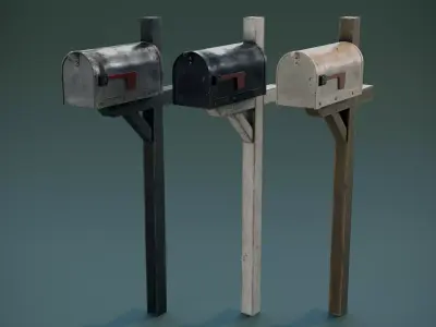 American Mailbox Posts Low-poly 3D model