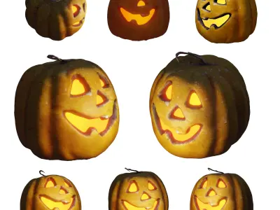 Halloween pumpkin complete SET with light and 55 ready renders Low-poly 3D model
