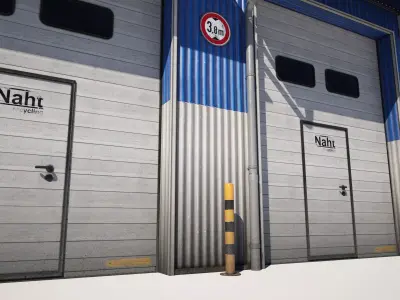  Industrial Garage Hall Low-poly 3D model