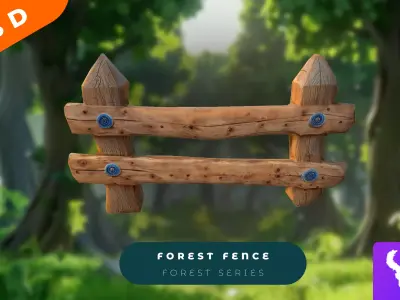 Cartoon Forest Fence Low-poly 3D model