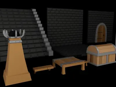 LowPoly Dungeon Props  Assets Low-poly 3D model
