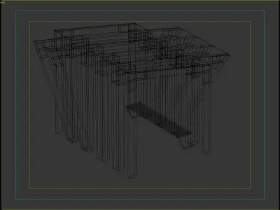 Contemporary Wooden Pergola with Bench 3D model