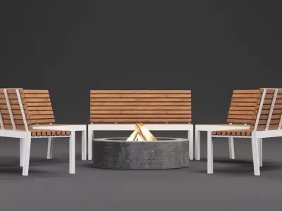 Garden Setup V11 - Fire Pit with Bench Seating Low-poly 3D model