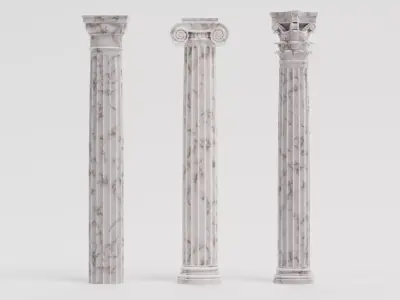 3 Classical Columns Set - Doric Ionic and Corinthian Pillars 3D model